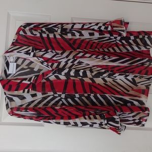 Alfred Dunner size 14 sheer blouse in black, red and tan